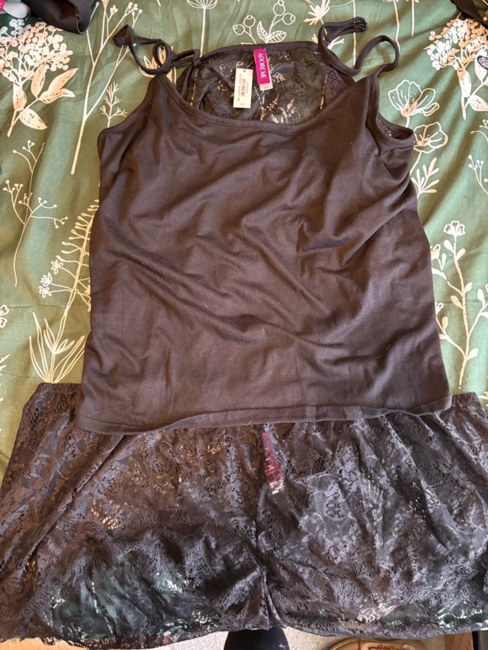Adore Me Black Lace-Trim Camisole PJ Set